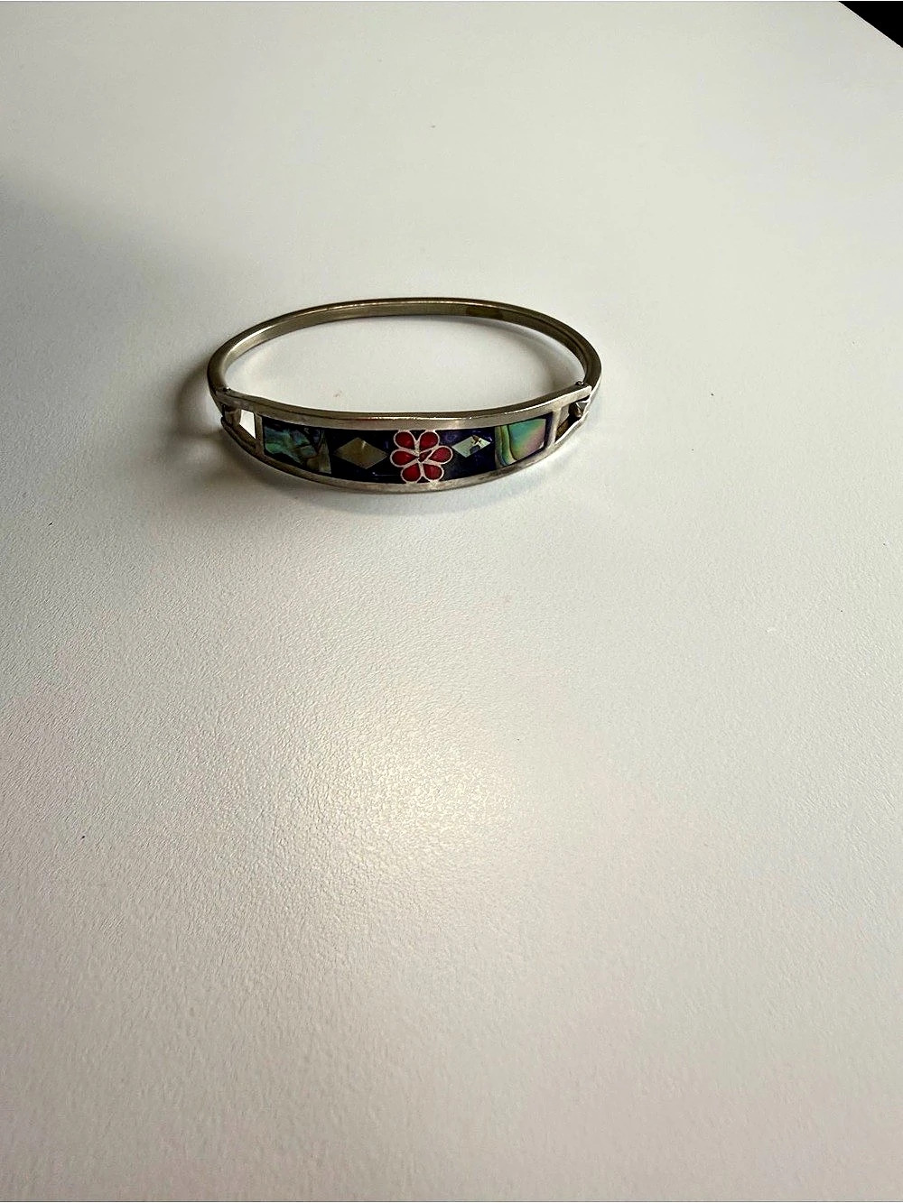 Silver Multicolor Inlay Cuff Bracelet